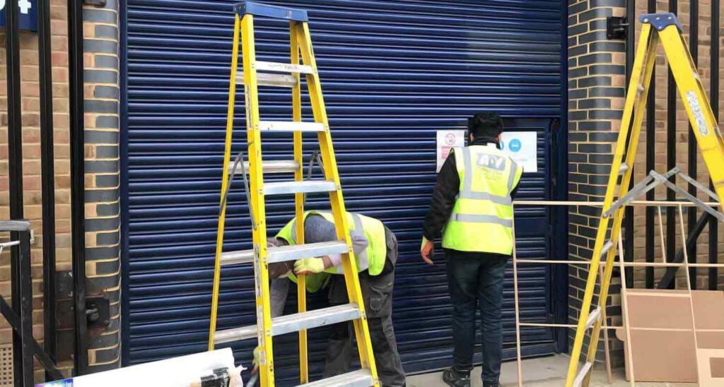 workers installing shutters