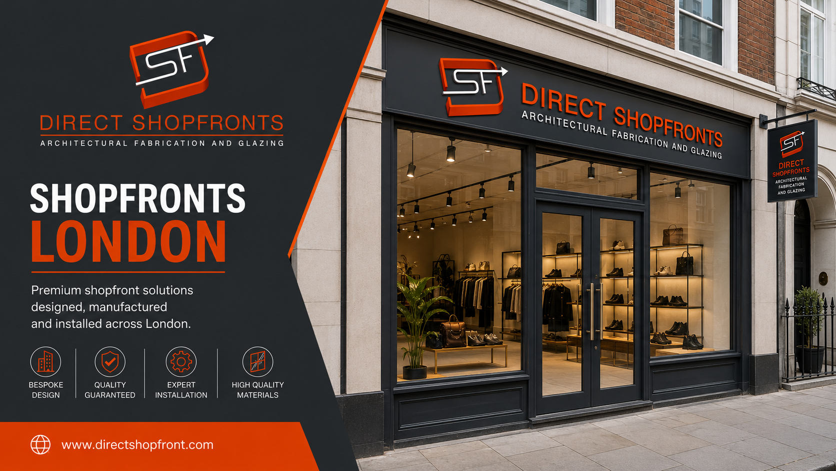 Contemporary retail shopfront with sleek glass panels in London