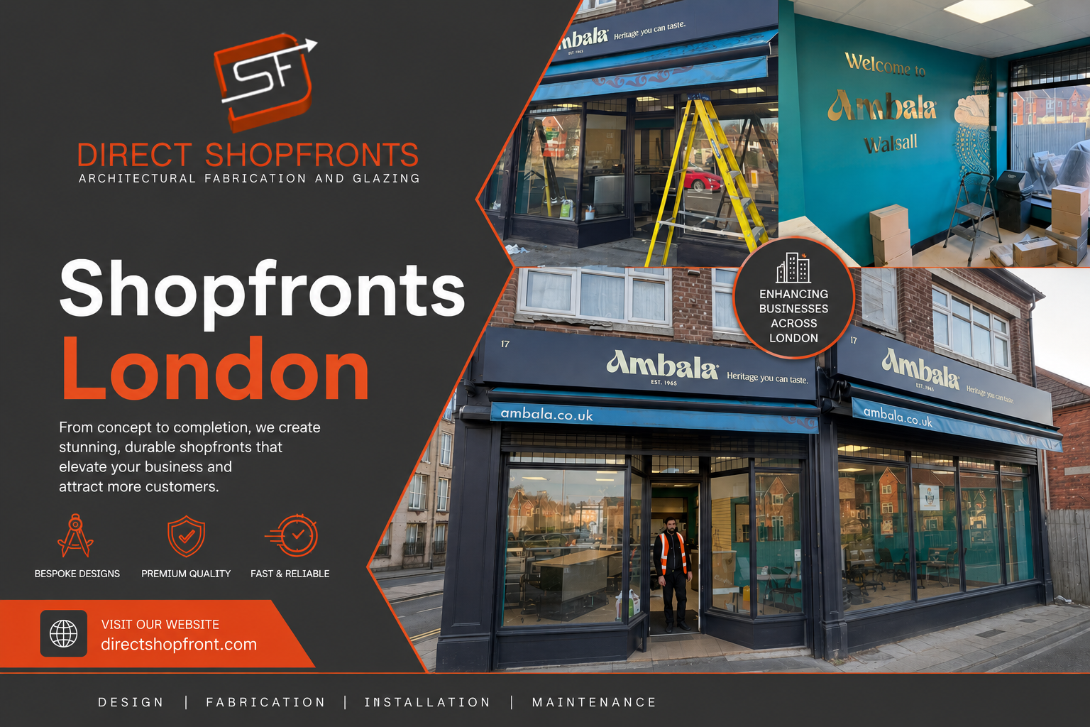 Modern Shopfronts London design with frameless glass and aluminium frontage