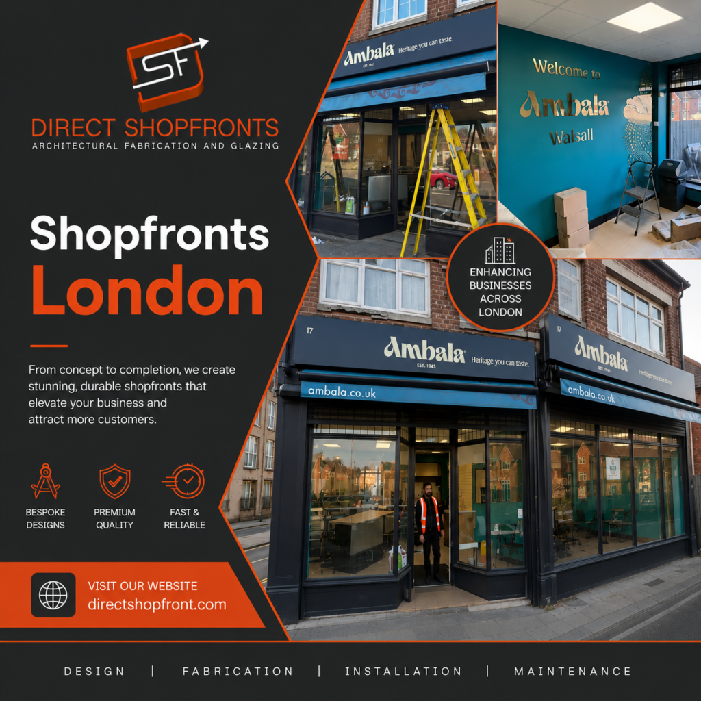 Premium Shopfronts London featuring energy-efficient glazing and LED lighting