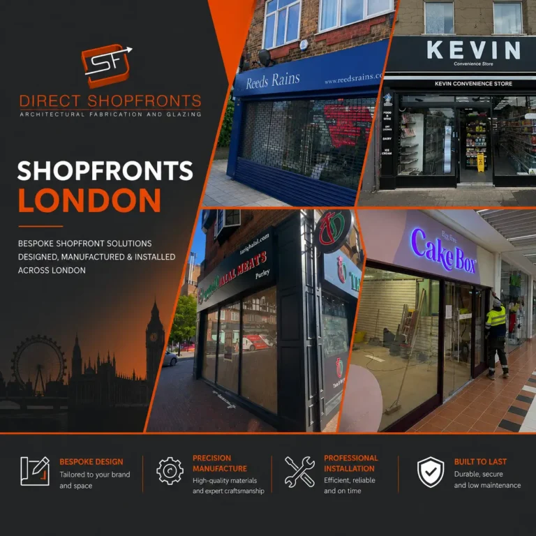High-quality glass Shopfronts London created by Direct Shopfronts for retail businesses
