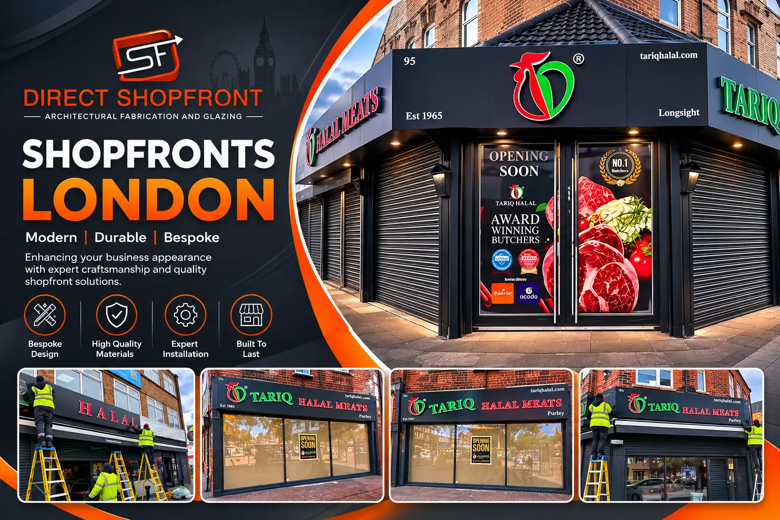 Modern Shopfronts London installation with aluminium frame and glass entrance