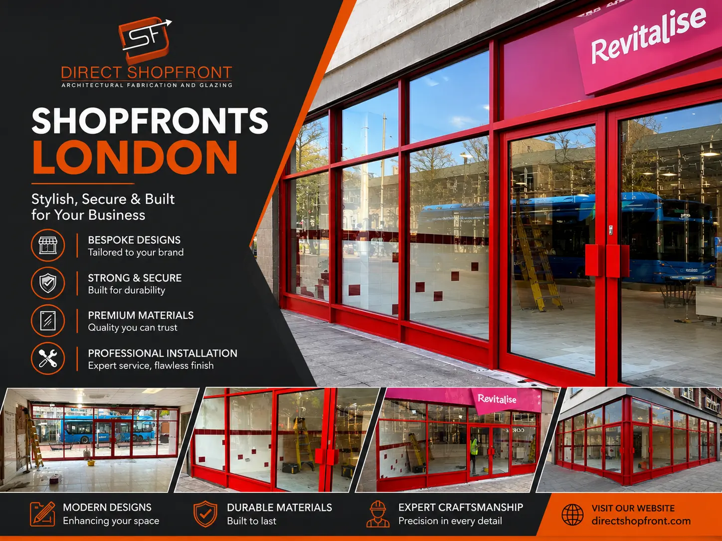 Premium High-Quality Shopfronts London with stylish glass design