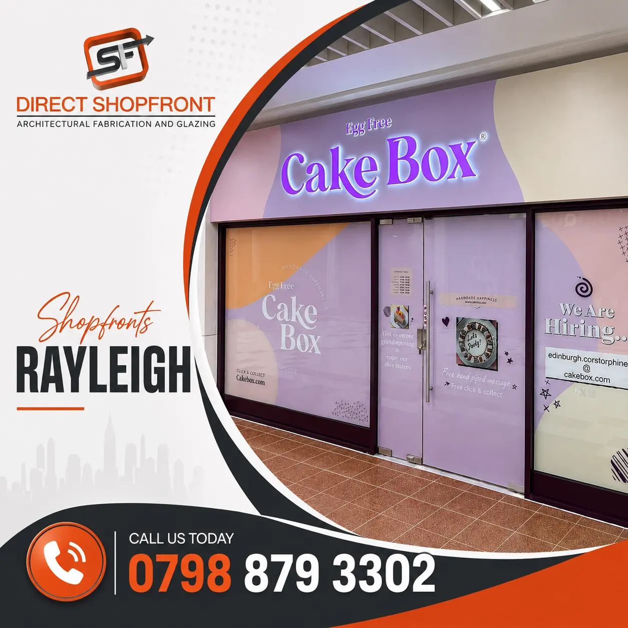 Modern glass and aluminium Shopfronts Rayleigh designed for enhanced business visibility and branding.