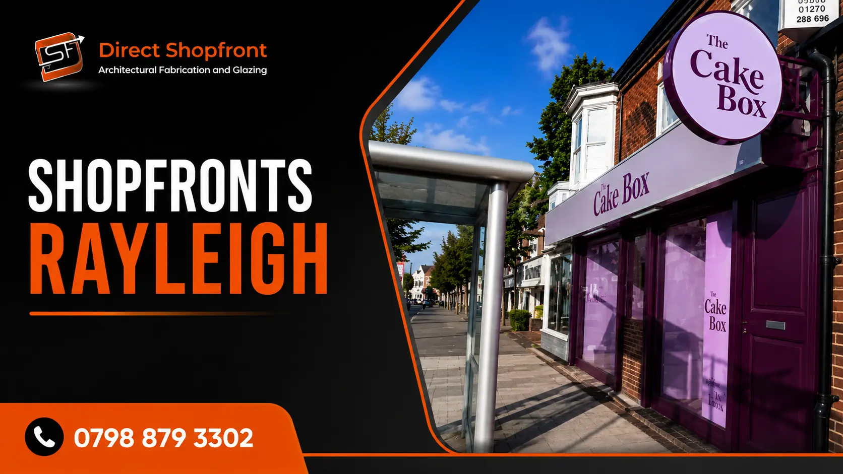 Professional Shopfronts Rayleigh with stylish glass panels and bespoke commercial design by Direct Shopfront.