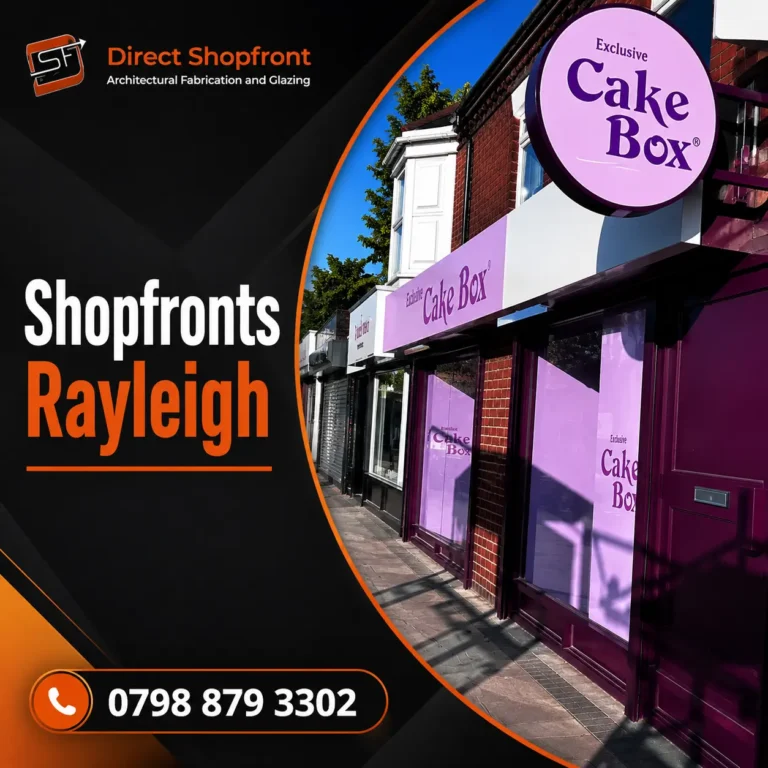 Modern commercial shopfront in Rayleigh showcasing durable glazing, stylish frames and professional installation.