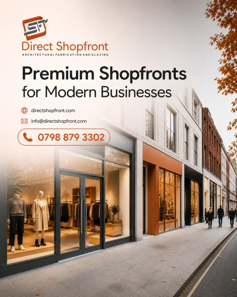 Modern commercial shopfront with a durable aluminium and glass finish on a busy London high street