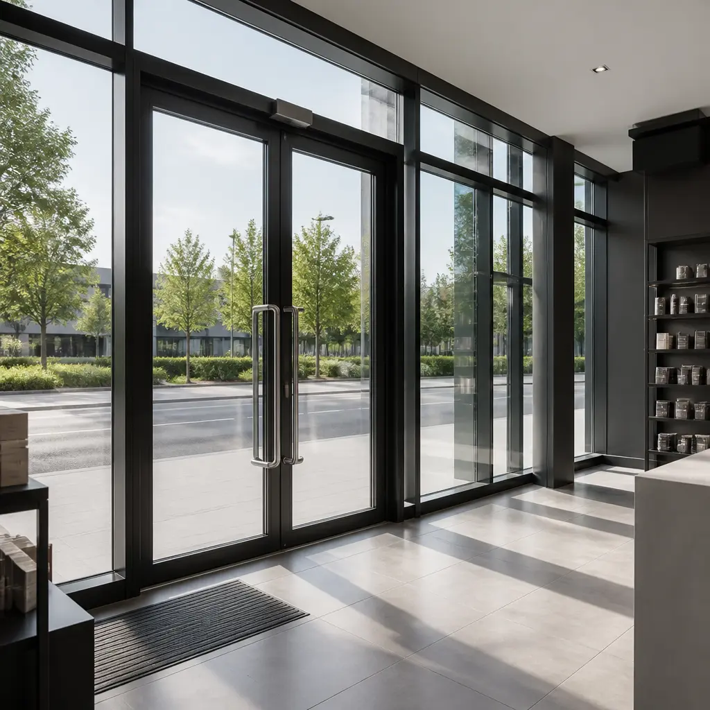 Modern glass shopfront with glazed entrance