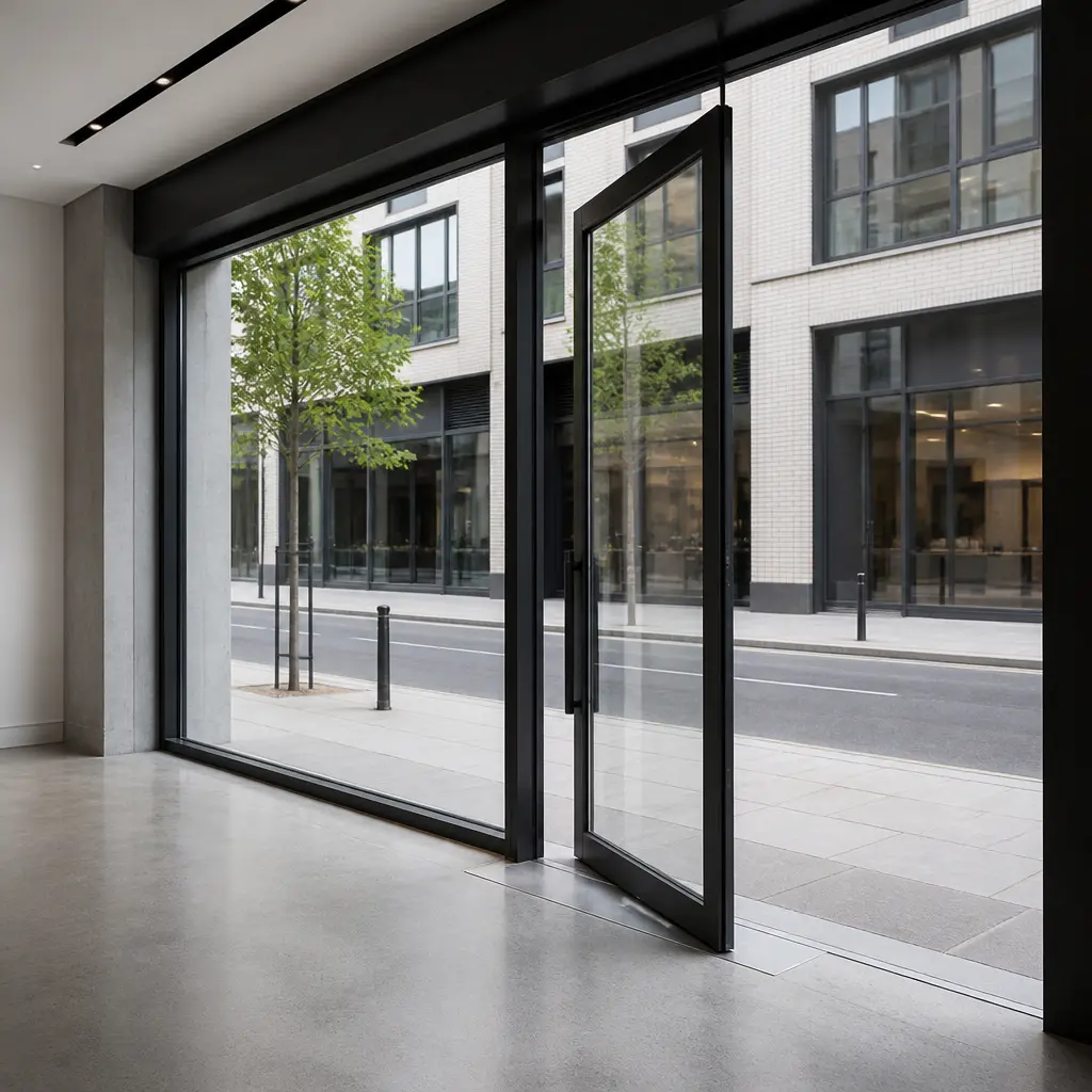 Clear glass commercial shopfront entrance
