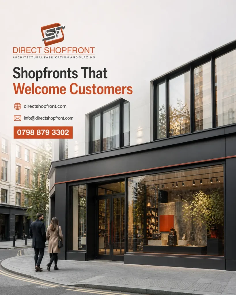 Modern commercial shopfront with clean glazing and a premium retail entrance designed to draw passing customers