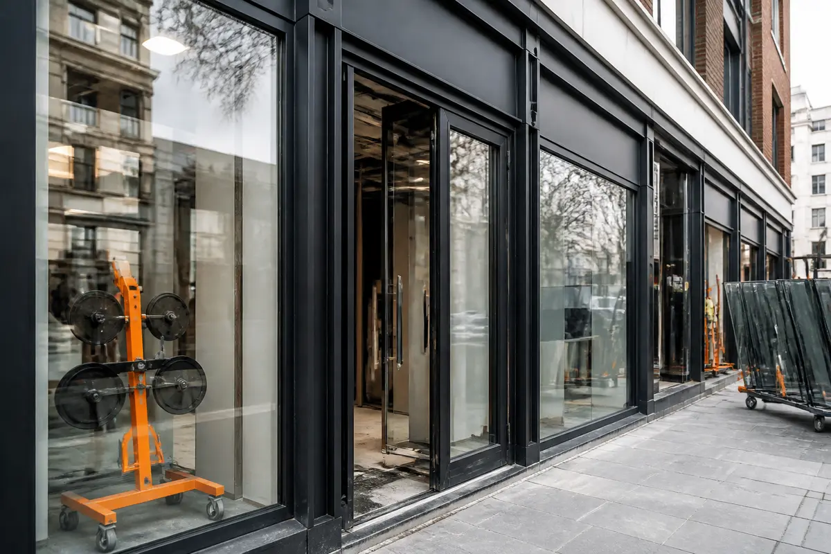 Contemporary aluminium and glass shopfront with clear display windows