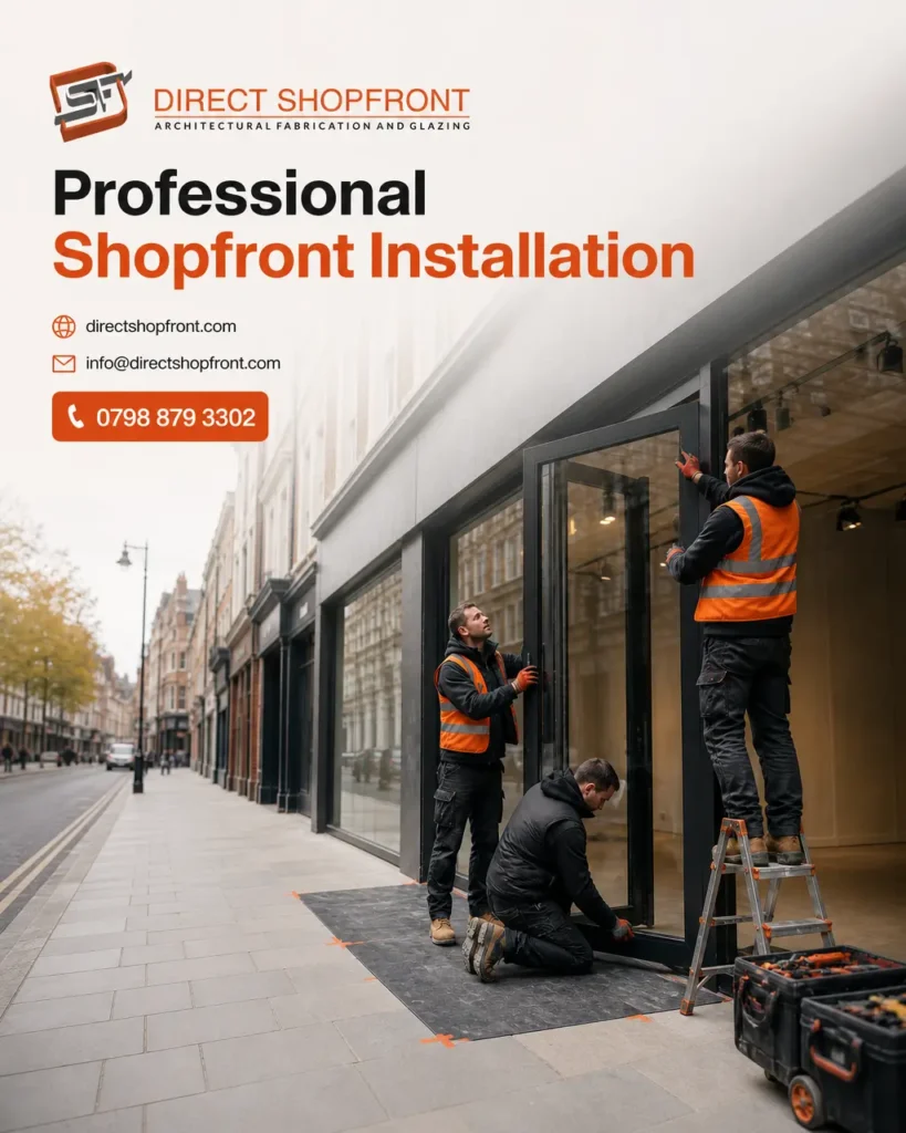 Modern commercial shopfront being installed for a London business