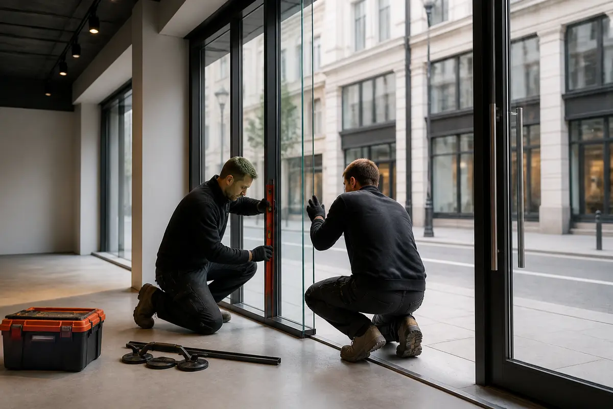 Business owner discussing shopfront access and installation timing